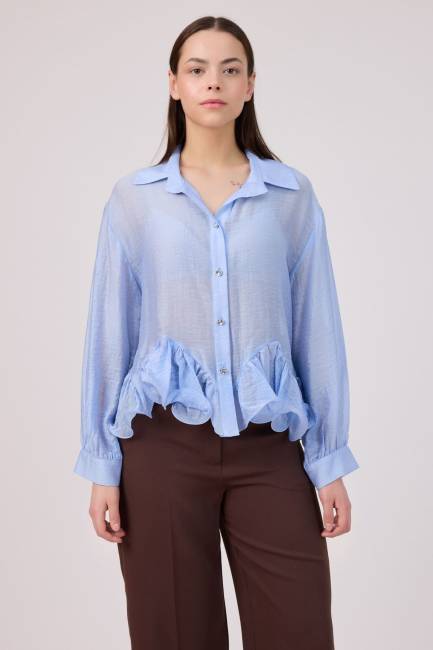 Volan detaylı tencel gömlek - Thumbnail