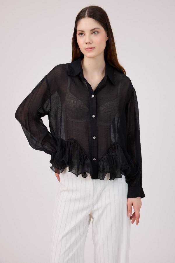 Volan detaylı tencel gömlek