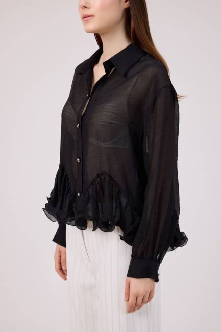 Volan detaylı tencel gömlek - Thumbnail