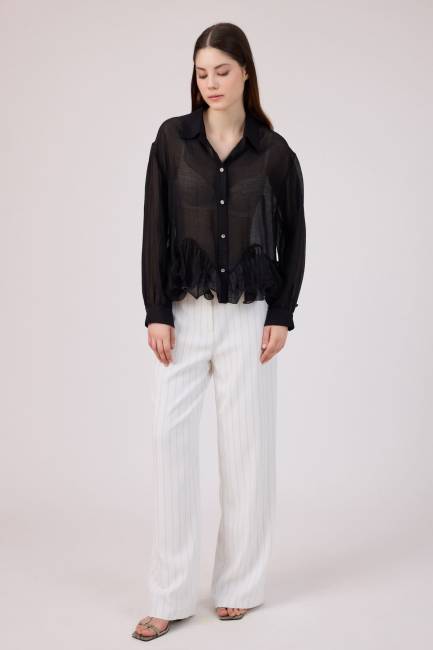 Volan detaylı tencel gömlek - Thumbnail