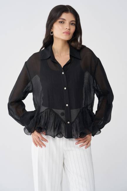 Volan detaylı tencel gömlek - Thumbnail