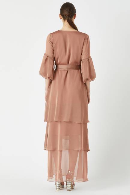 Volanlı kat kat uzun elbise - Thumbnail