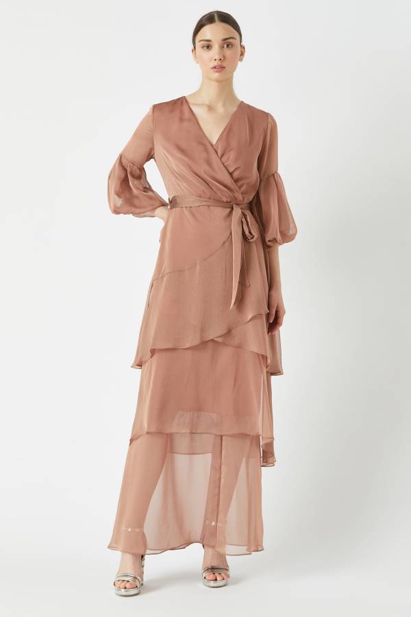 Volanlı kat kat uzun elbise