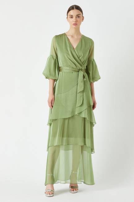 Volanlı kat kat uzun elbise - Thumbnail