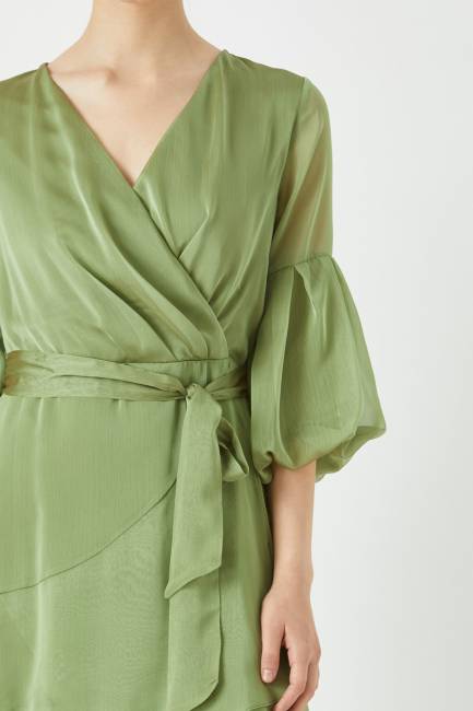 Volanlı kat kat uzun elbise - Thumbnail