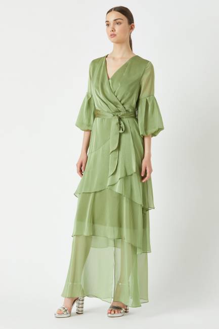 Volanlı kat kat uzun elbise - Thumbnail