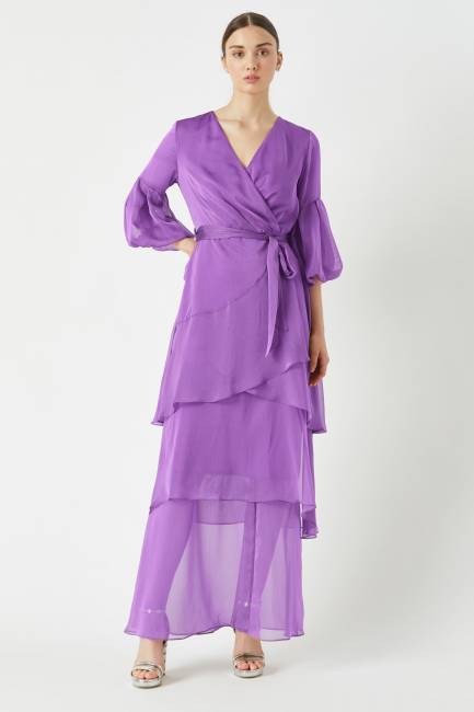 Volanlı kat kat uzun elbise - Thumbnail