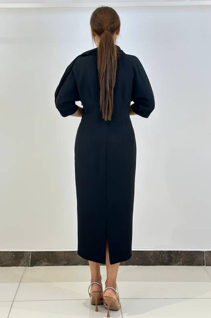 Yaka detaylı asimetrik elbise - Thumbnail