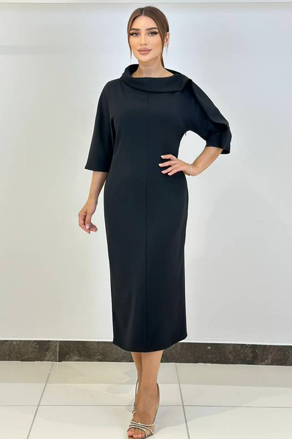 Yaka detaylı asimetrik elbise Yaka detaylı asimetrik elbise