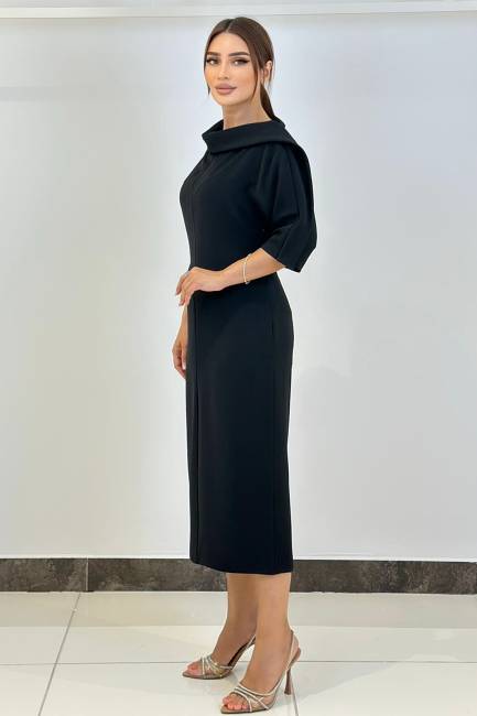 Yaka detaylı asimetrik elbise - Thumbnail