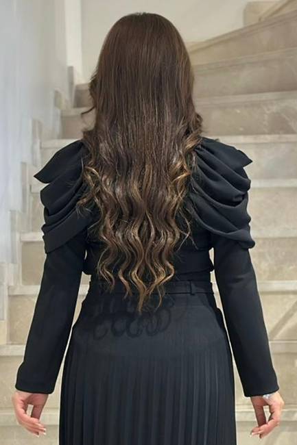 Yaka detaylı broş düğmeli bluz - Thumbnail