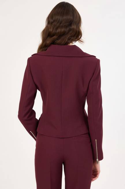 Yaka detaylı fermuarlı ceket - Thumbnail