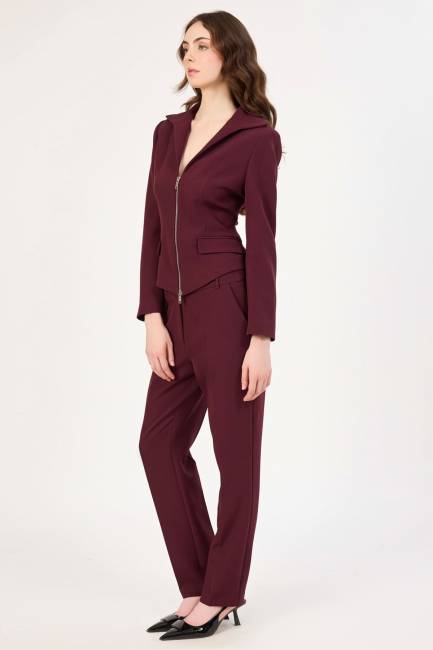 Yaka detaylı fermuarlı ceket - Thumbnail