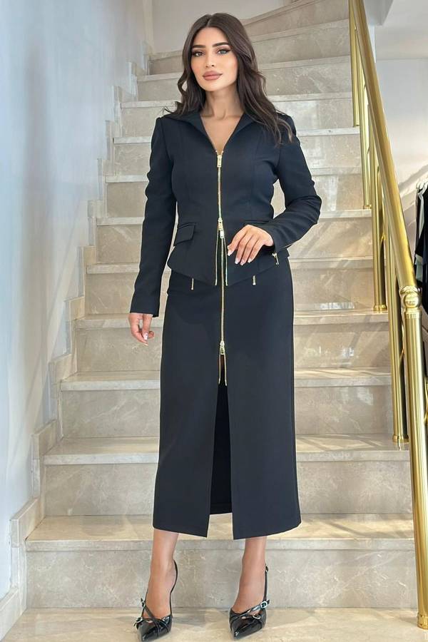 Yaka detaylı fermuarlı ceket