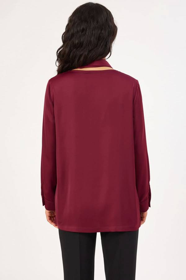 Yakası fular detaylı dökümlü bluz Yakası fular detaylı dökümlü bluz