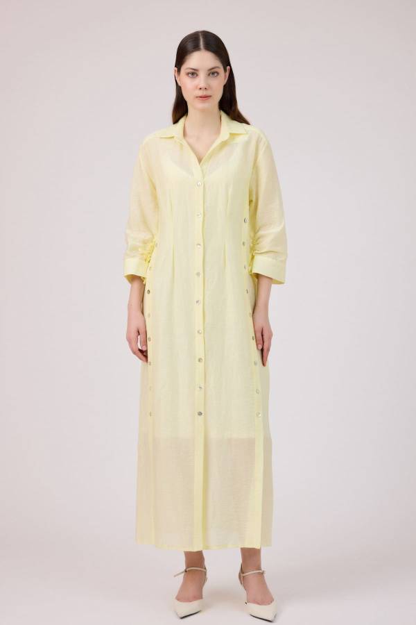 Yırmaç detaylı gömlek elbise