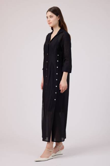 Yırmaç detaylı gömlek elbise - Thumbnail