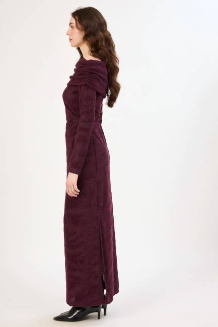 Yırtmaç detaylı dokulu midi etek - Thumbnail