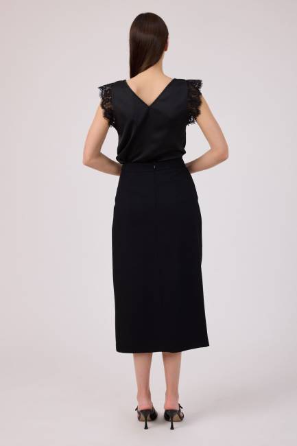 Yırtmaç detaylı düğmeli etek - Thumbnail