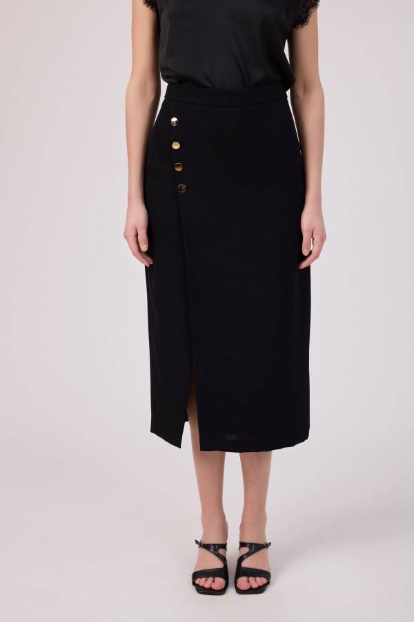 Yırtmaç detaylı düğmeli etek