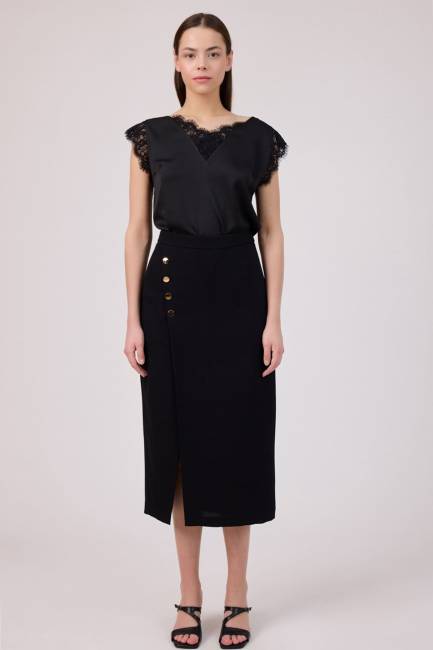 Yırtmaç detaylı düğmeli etek - Thumbnail