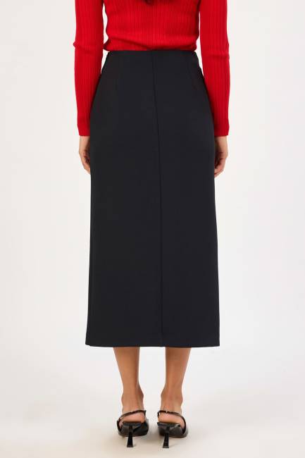 Yırtmaç ve fermuar detaylı likralı etek - Thumbnail