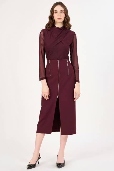 Fever - Yırtmaç ve fermuar detaylı likralı etek (1) Fever - Yırtmaç ve fermuar detaylı likralı etek (1)