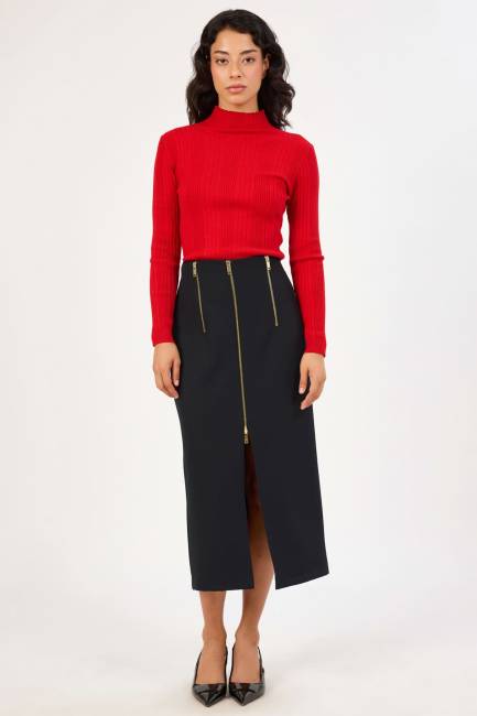 Yırtmaç ve fermuar detaylı likralı etek - Thumbnail