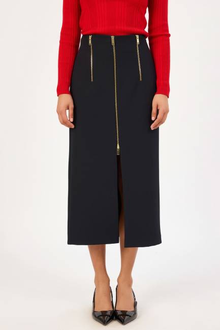 Yırtmaç ve fermuar detaylı likralı etek - Thumbnail