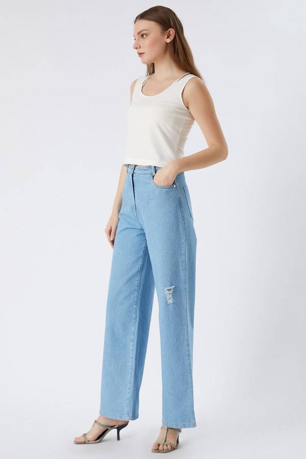 Yüksek bel geniş paça jean