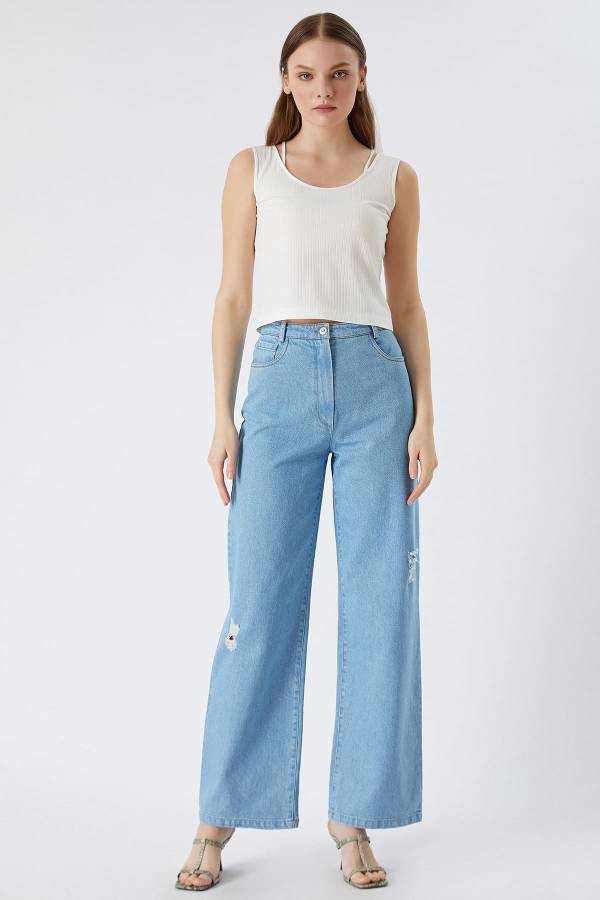 Yüksek bel geniş paça jean