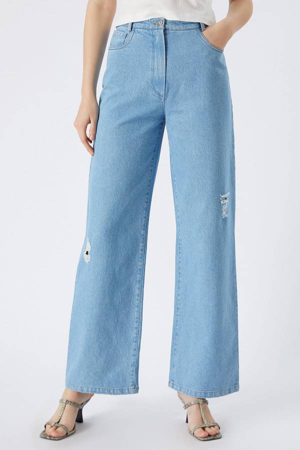 Yüksek bel geniş paça jean