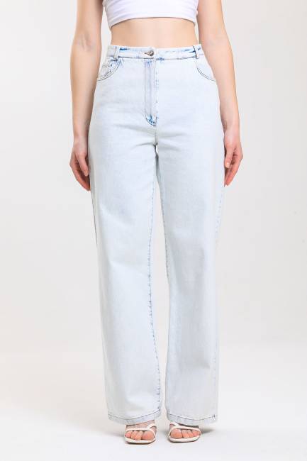 Yüksek bel geniş paça jean - Thumbnail