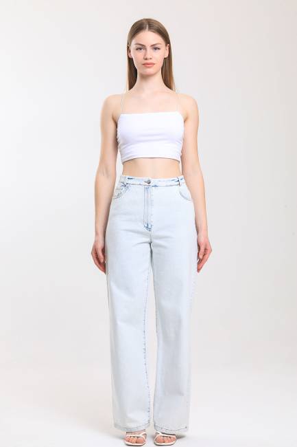 Yüksek bel geniş paça jean - Thumbnail