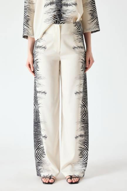 Zebra desenli dökümlü saten pantolon - Thumbnail
