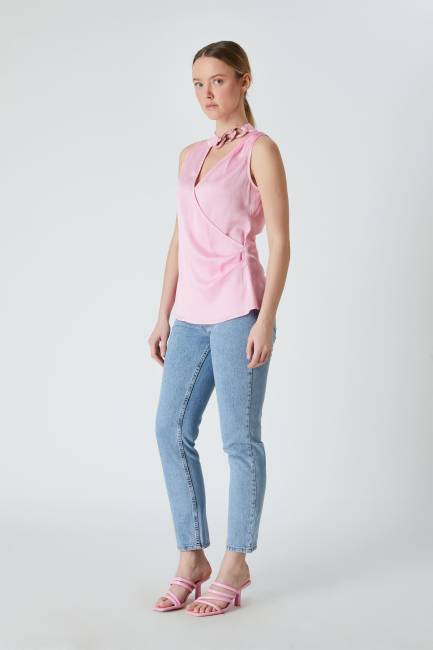 Zincir detaylı krınkıl bluz - Thumbnail