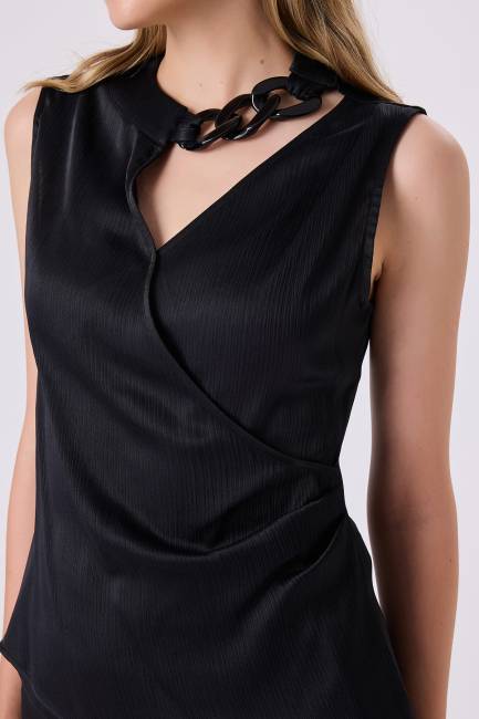 Zincir detaylı krınkıl bluz - Thumbnail