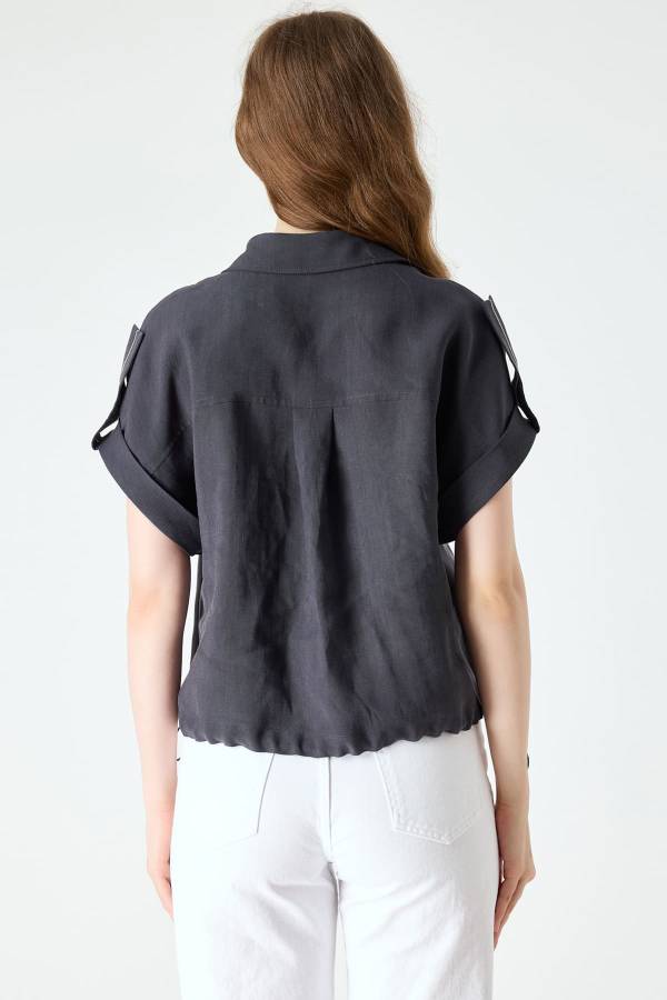 Zincir nakış detaylı tencel gömlek